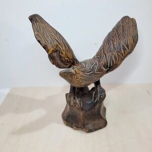 Hand Carved Wooden Eagle Statue Flying Majestic Bird Sculpture‎